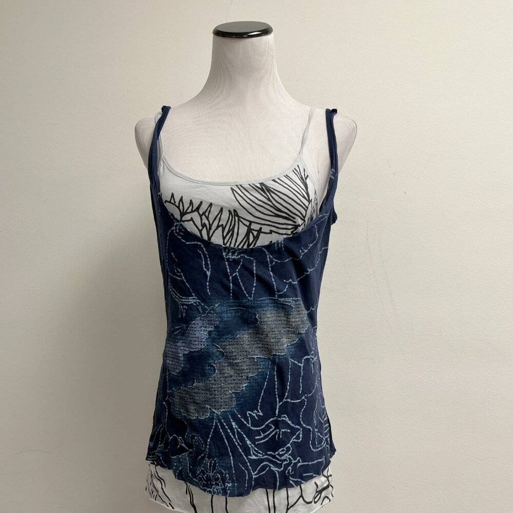 Drifter tank top layered gray navy blue cotton htf L vintage angel wing